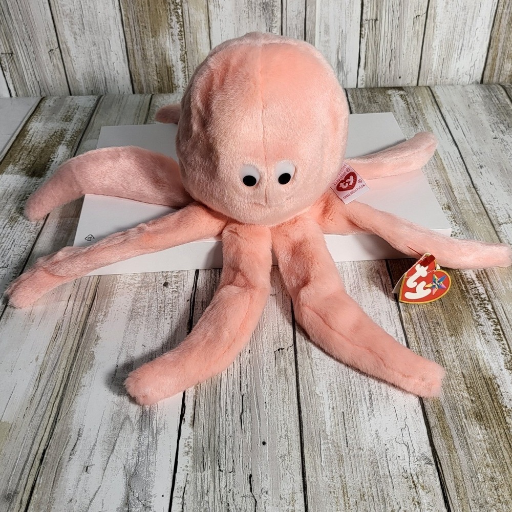 TY Beanie Baby Oly the Octopus‎ Plush Toy Stuffed Animal Peach 1997 w/ Tags